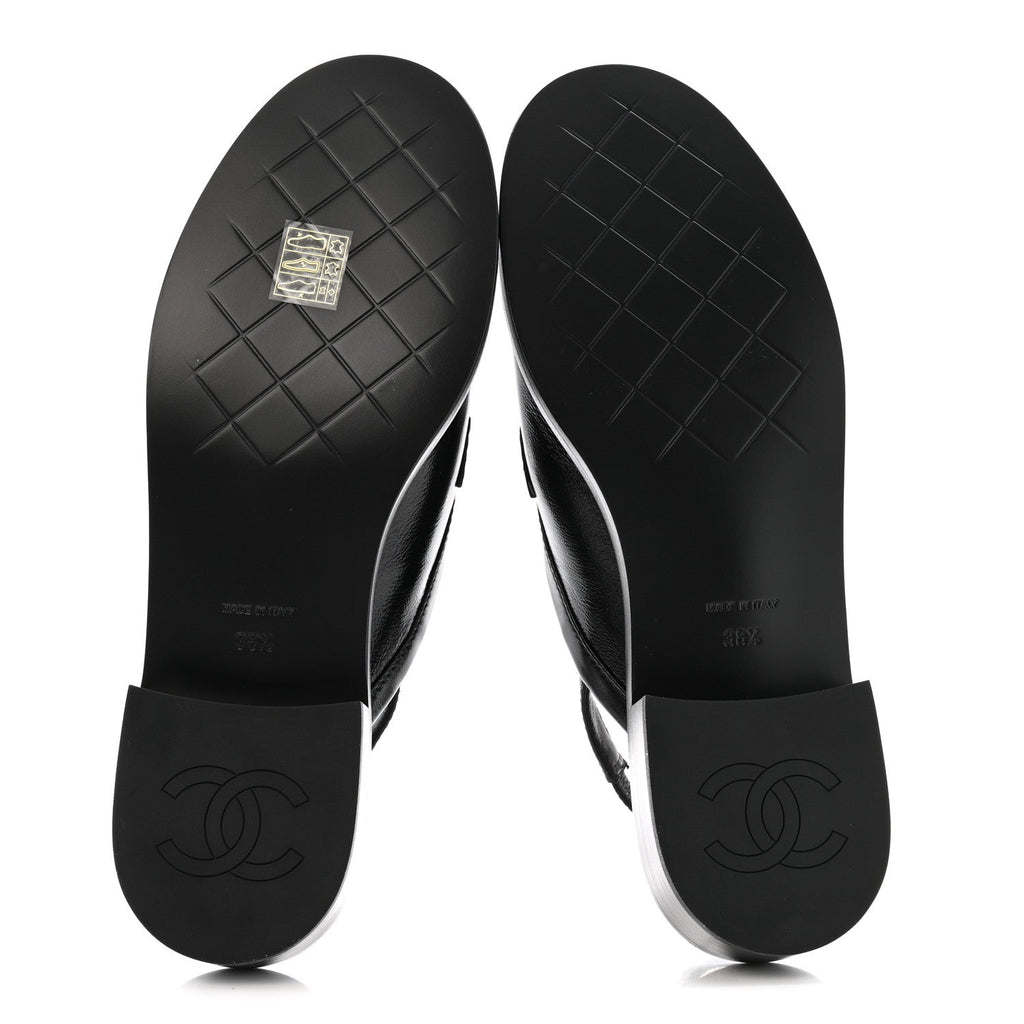 GLAZED CALFSKIN CC SLINGBACK FLATS BLACK