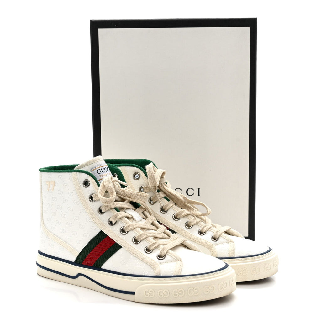MONOGRAM GG MIGNON WEB WOMENS 1977 TENNIS HIGH TOP SNEAKERS WHITE