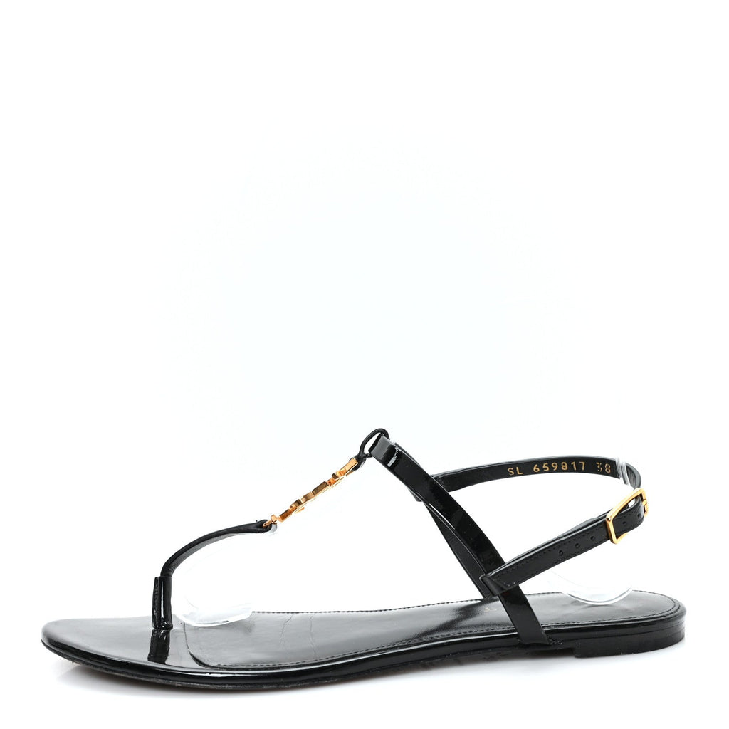 PATENT CALFSKIN CASSANDRA MONOGRAM SANDALS BLACK