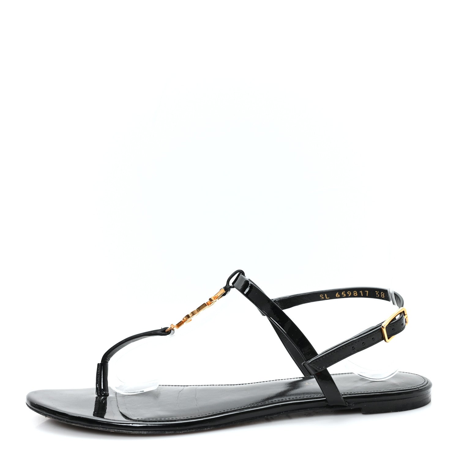 PATENT CALFSKIN CASSANDRA MONOGRAM SANDALS BLACK