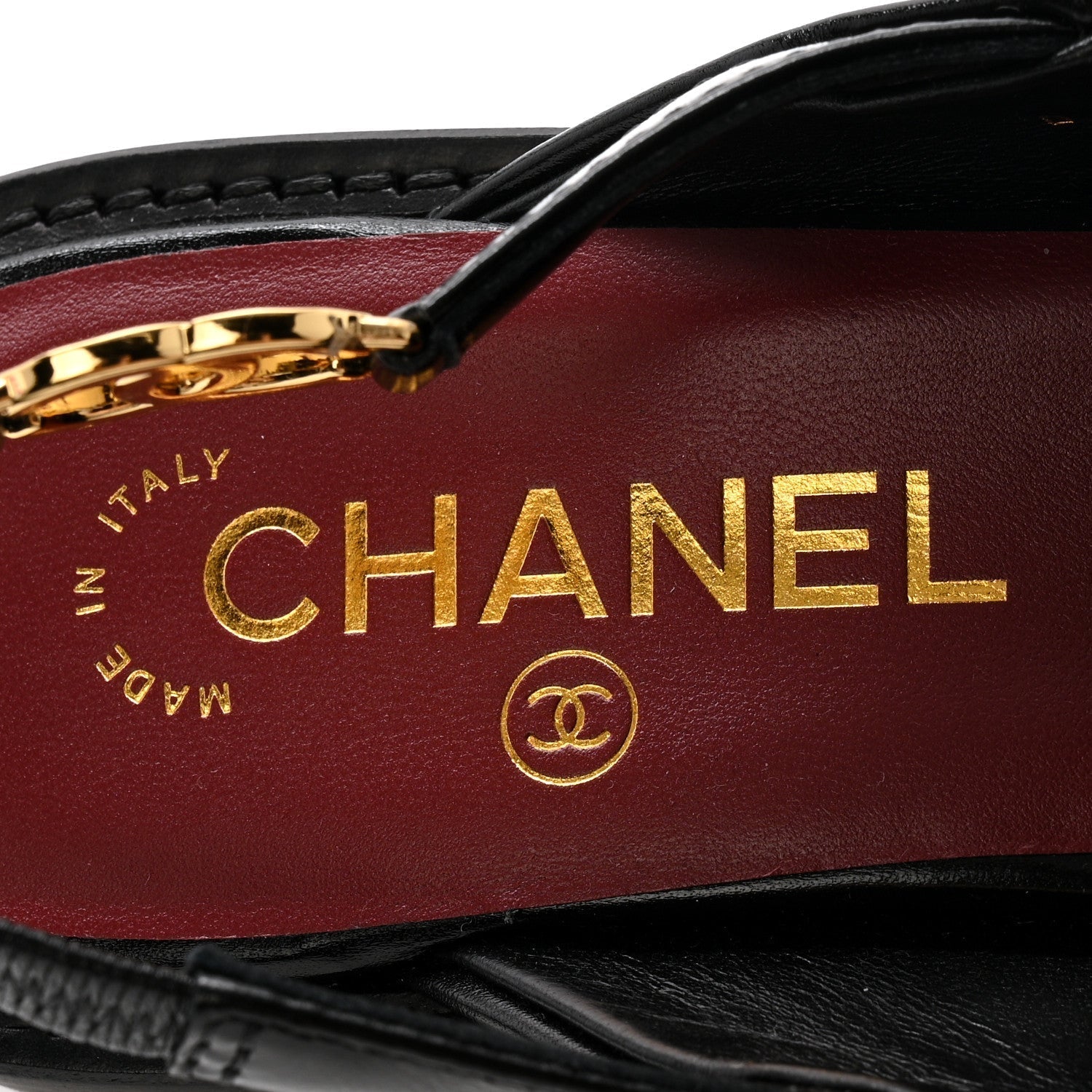 GLAZED CALFSKIN CC SLINGBACK FLATS BLACK