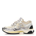 FABRIC LAMINATED CALFSKIN STRETCH CC WOMENS SNEAKERS WHITE GOLD SILVER