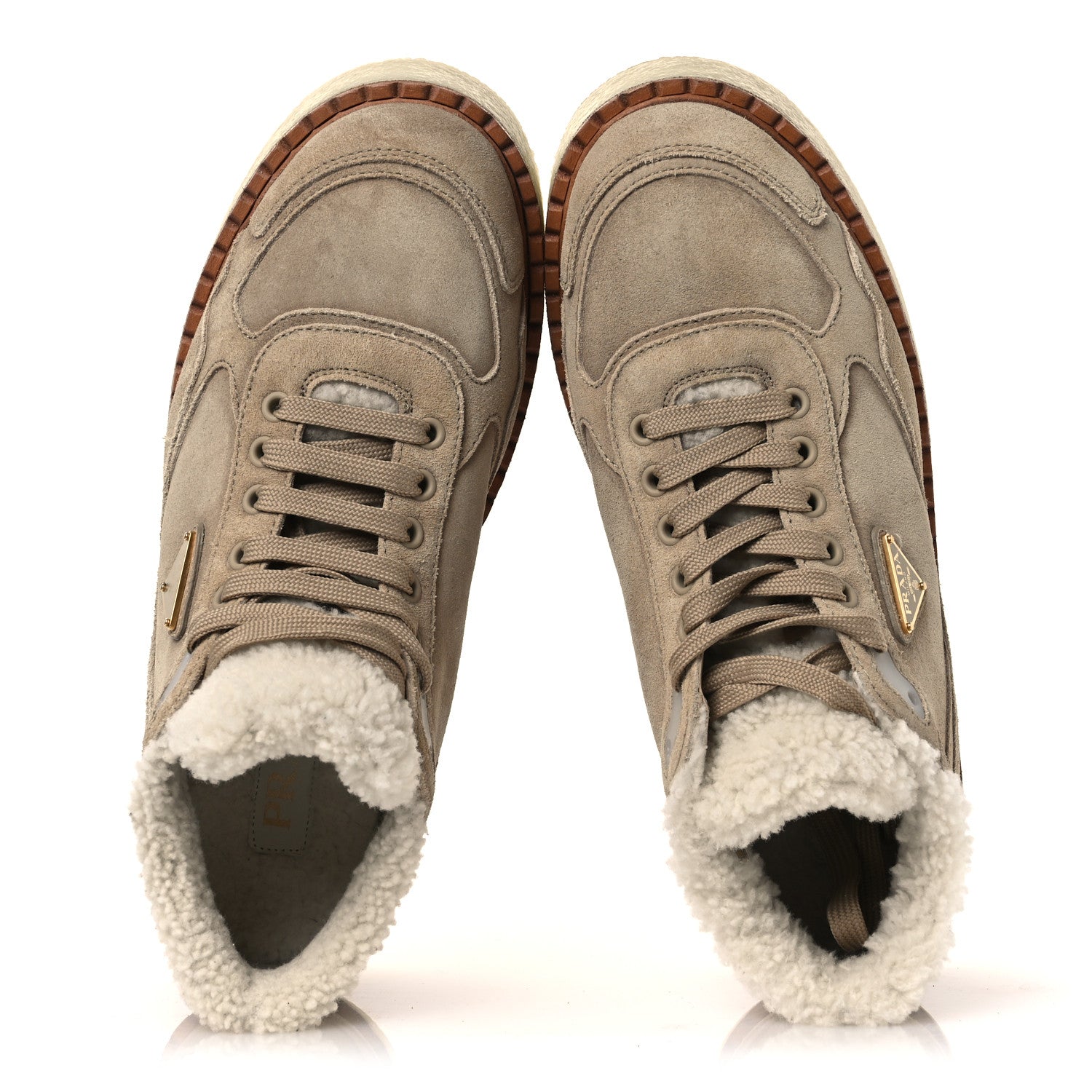 SUEDE SHEARLING MID TOP SNEAKERS ECRU