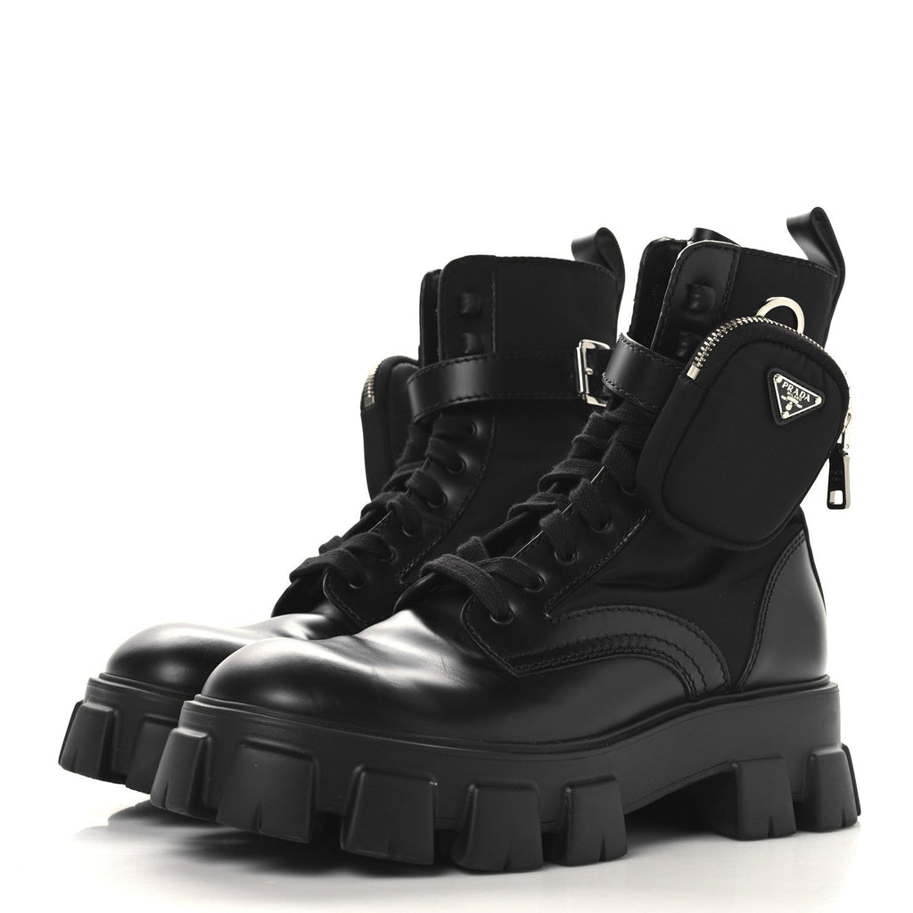 SPAZZOLATO ROIS RE-NYLON METAL TRIANGLE LOGO MONOLITH POUCH POCKET 55MM BOOTS BLACK