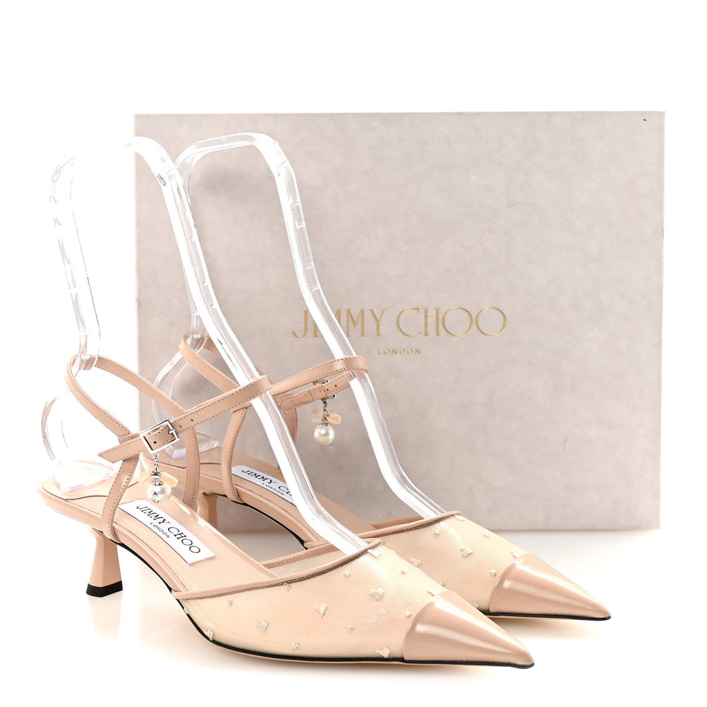 CALFSKIN MESH EMBROIDERED AREN SLINGBACK PUMPS MACARON