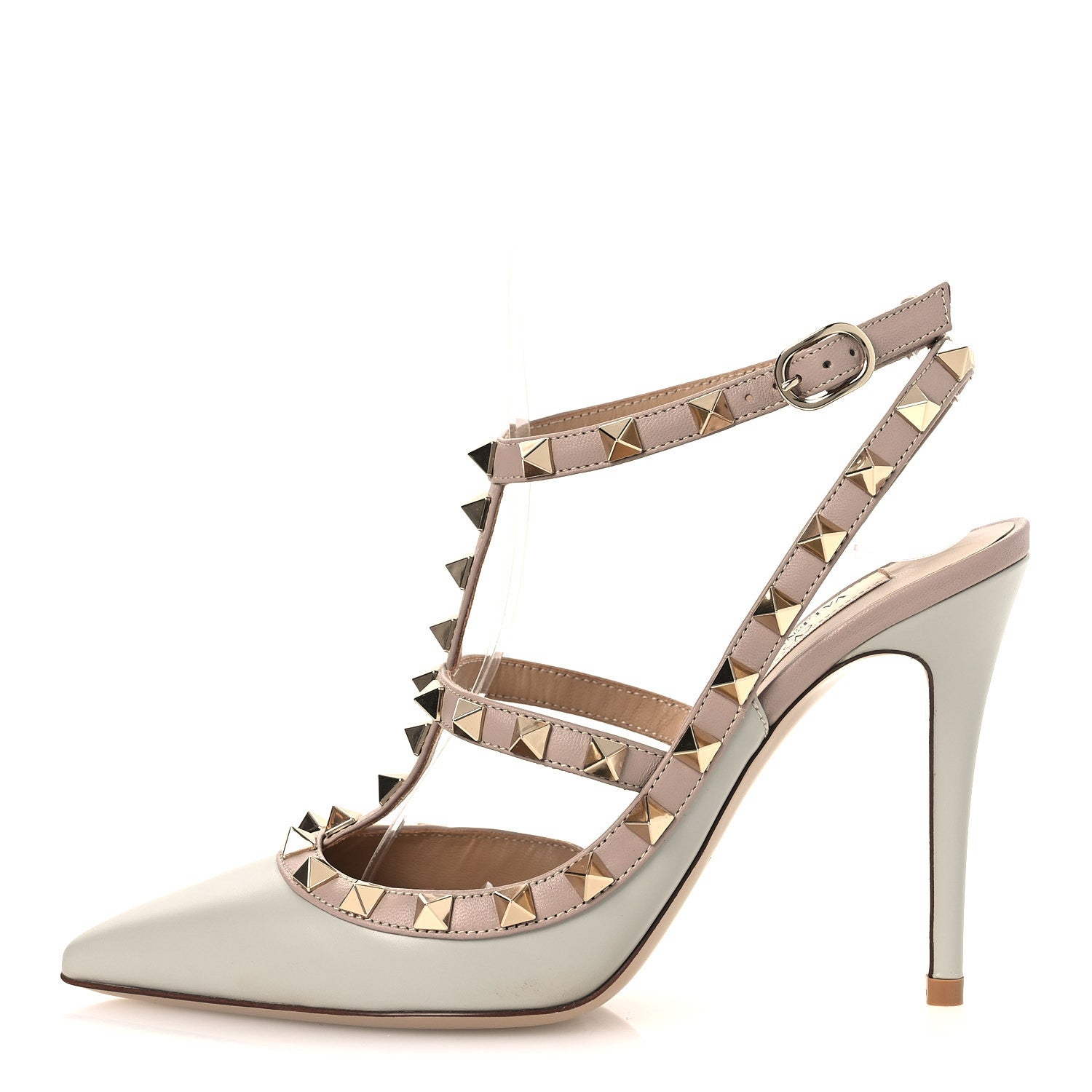 CALFSKIN NAPPA ROCKSTUD ANKLE STRAP 100MM PUMPS PASTEL GREY POUDRE