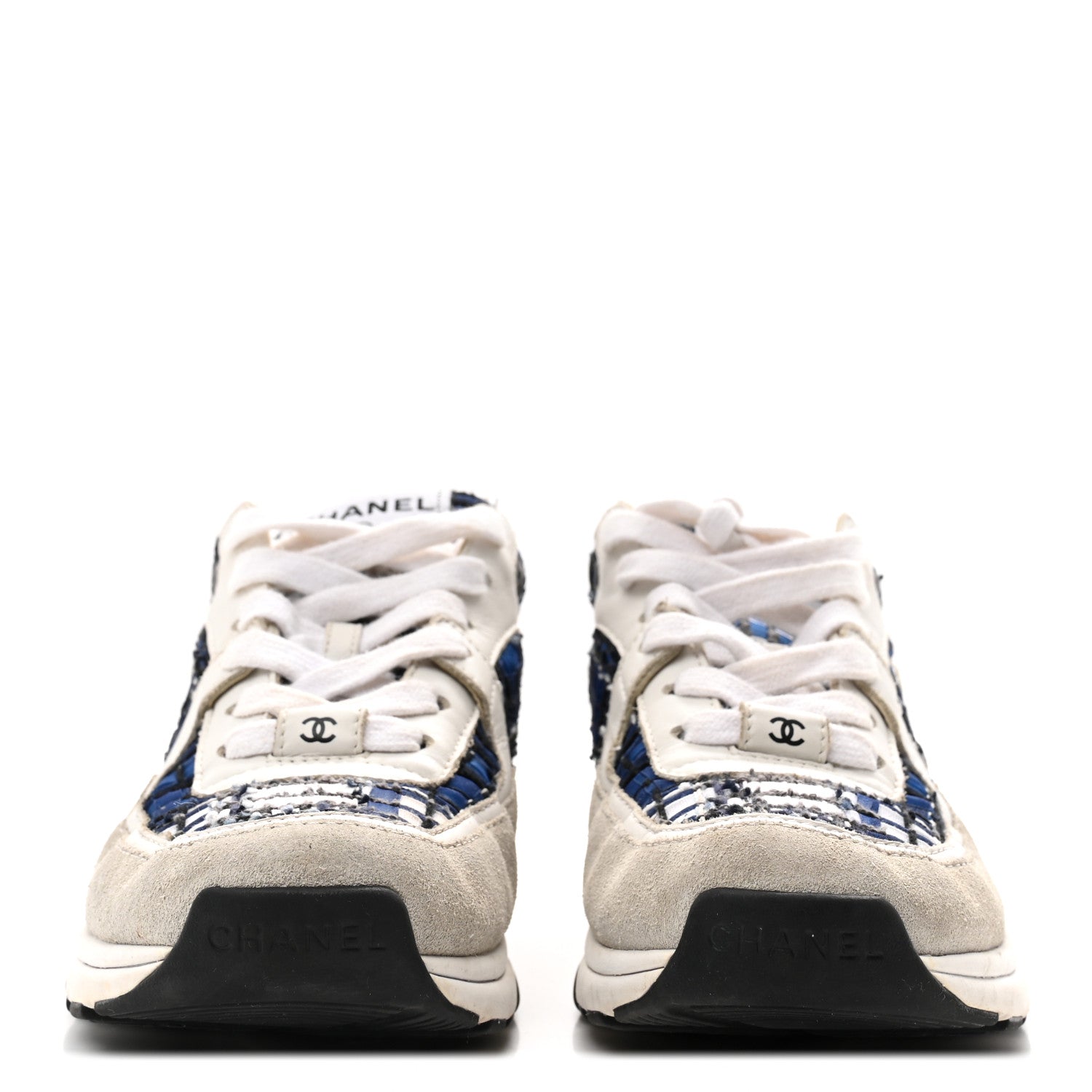 TWEED SUEDE CALFSKIN WOMENS CC SNEAKERS DARK BLUE BLACK GREY WHITE