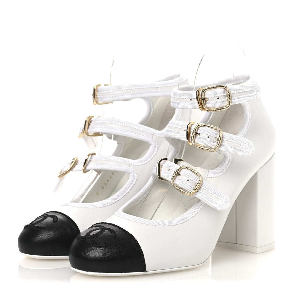 LAMBSKIN METAL MARY JANE PUMPS WHITE BLACK