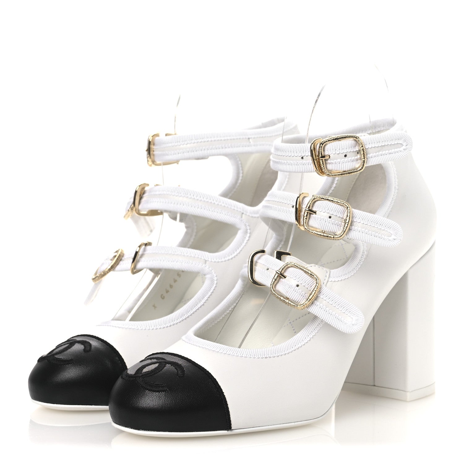 LAMBSKIN METAL MARY JANE PUMPS WHITE BLACK
