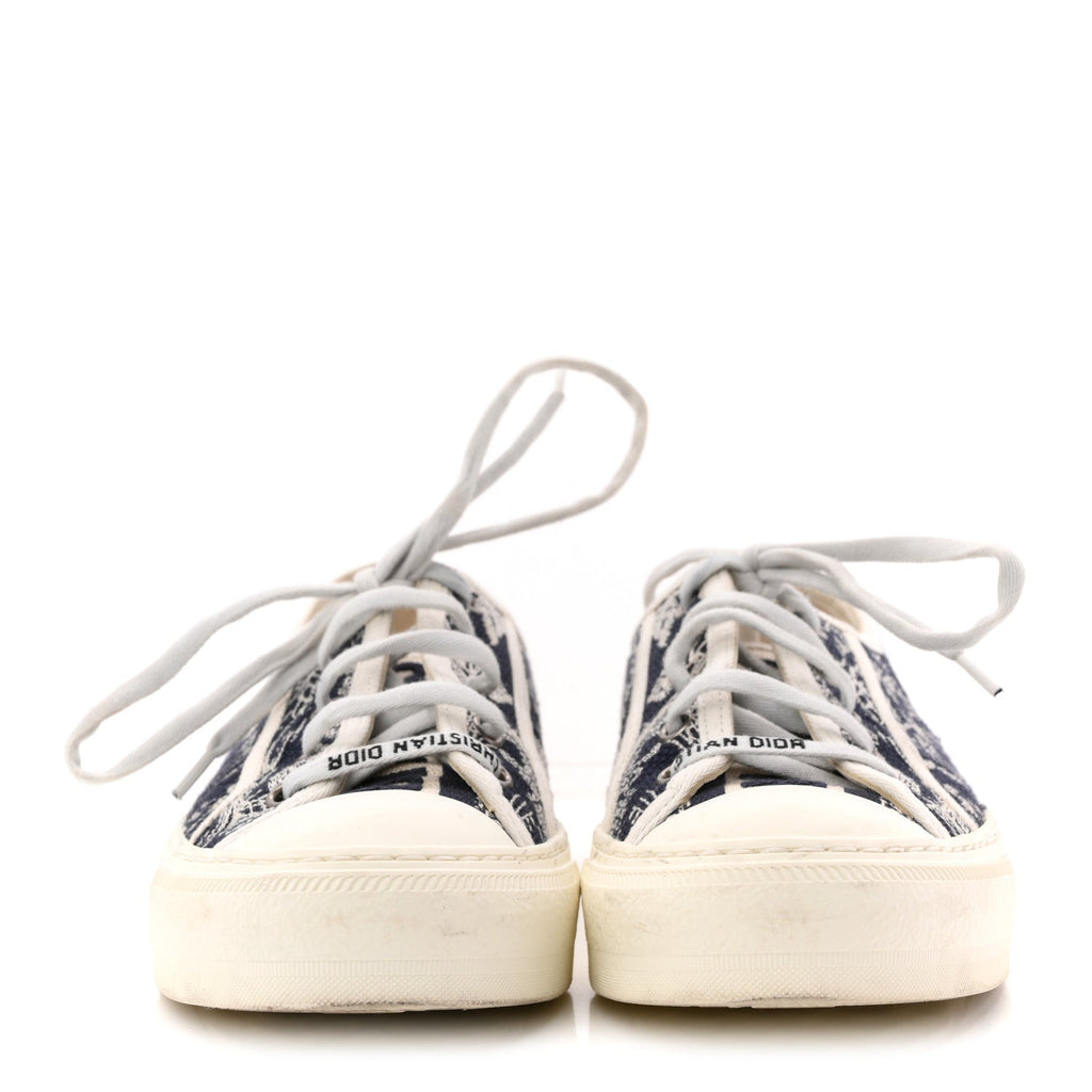 CANVAS TOILE DE JOUY EMBROIDERED WOMENS WALK'N'DIOR LOW TOP SNEAKERS BLUE OFF-WHITE