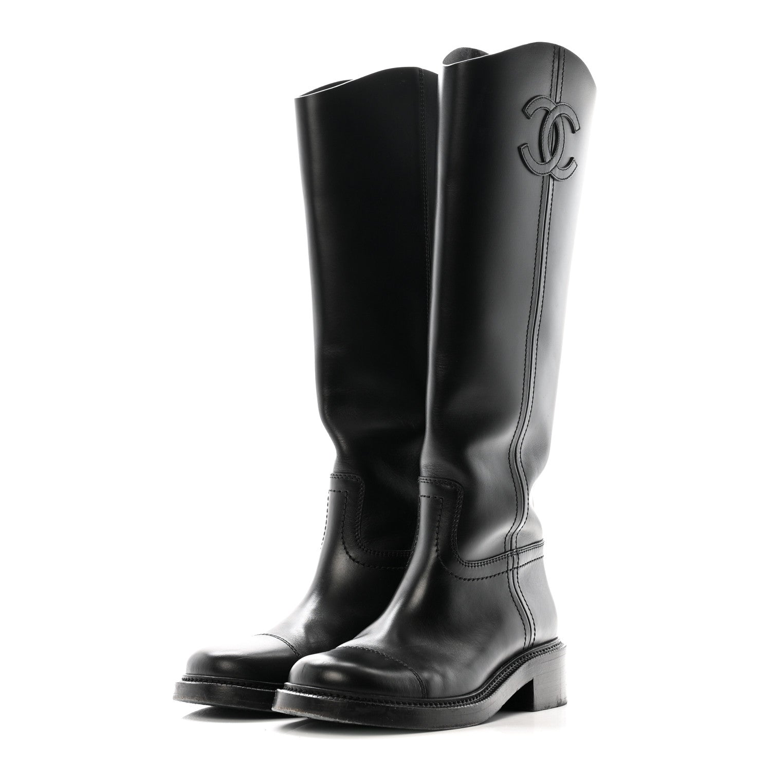 CALFSKIN CAP TOE CC RIDING BOOTS BLACK