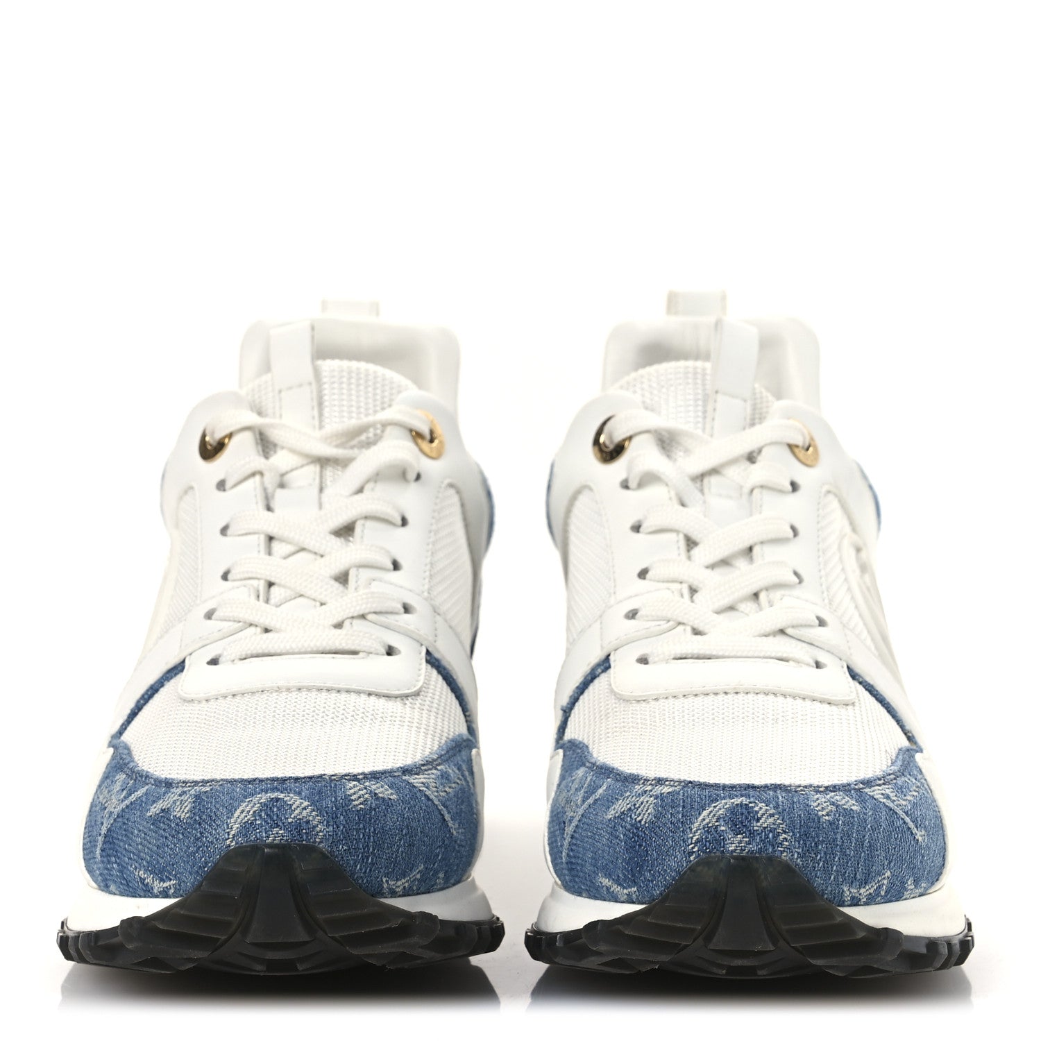 CALFSKIN MONOGRAM DENIM RUN AWAY SNEAKERS WHITE