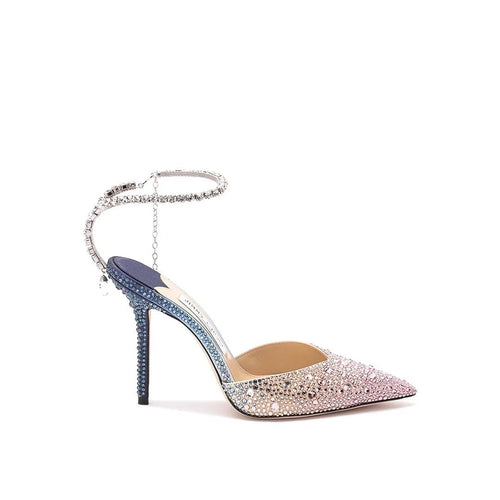 Jimmy Choo Saeda 100 Gold Fabric Pumps - Blue/Pink