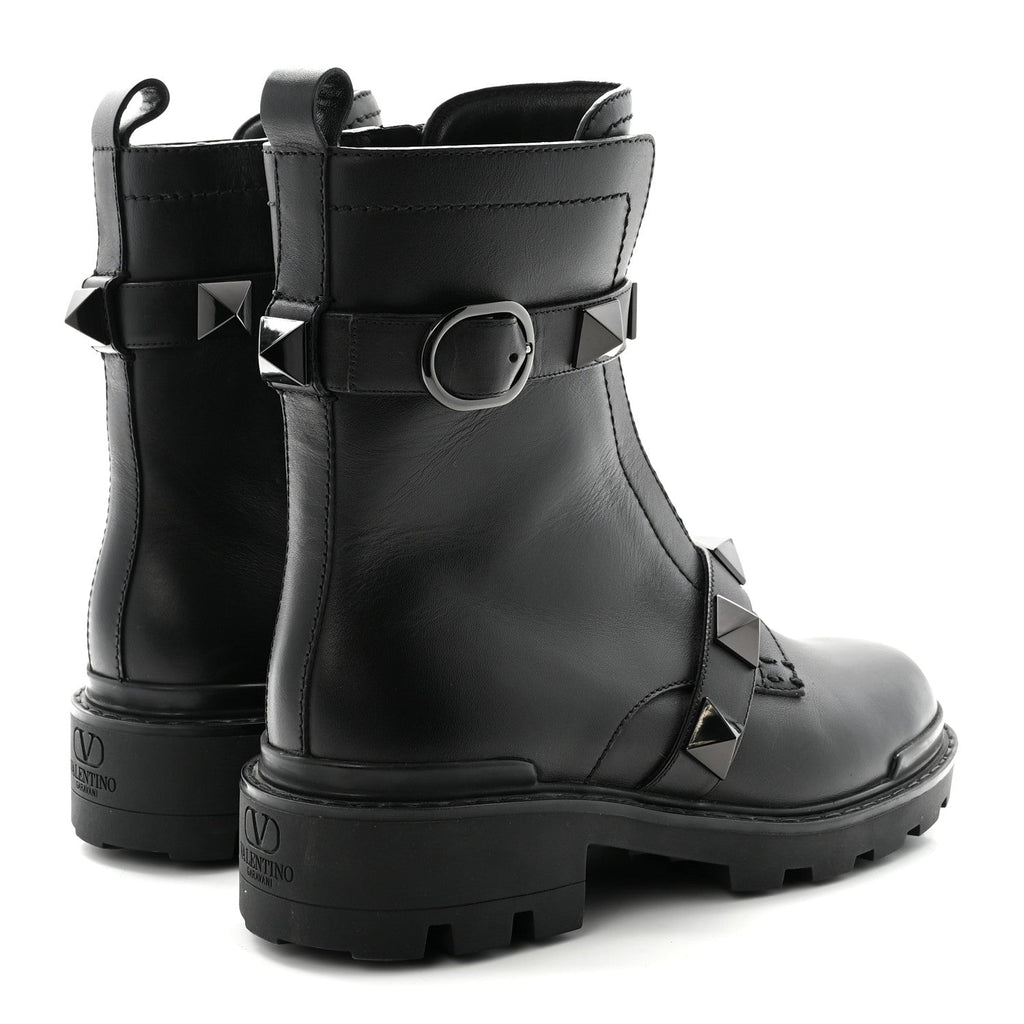 CALFSKIN TONAL ROMAN STUD /40MM COMBAT BOOTS BLACK