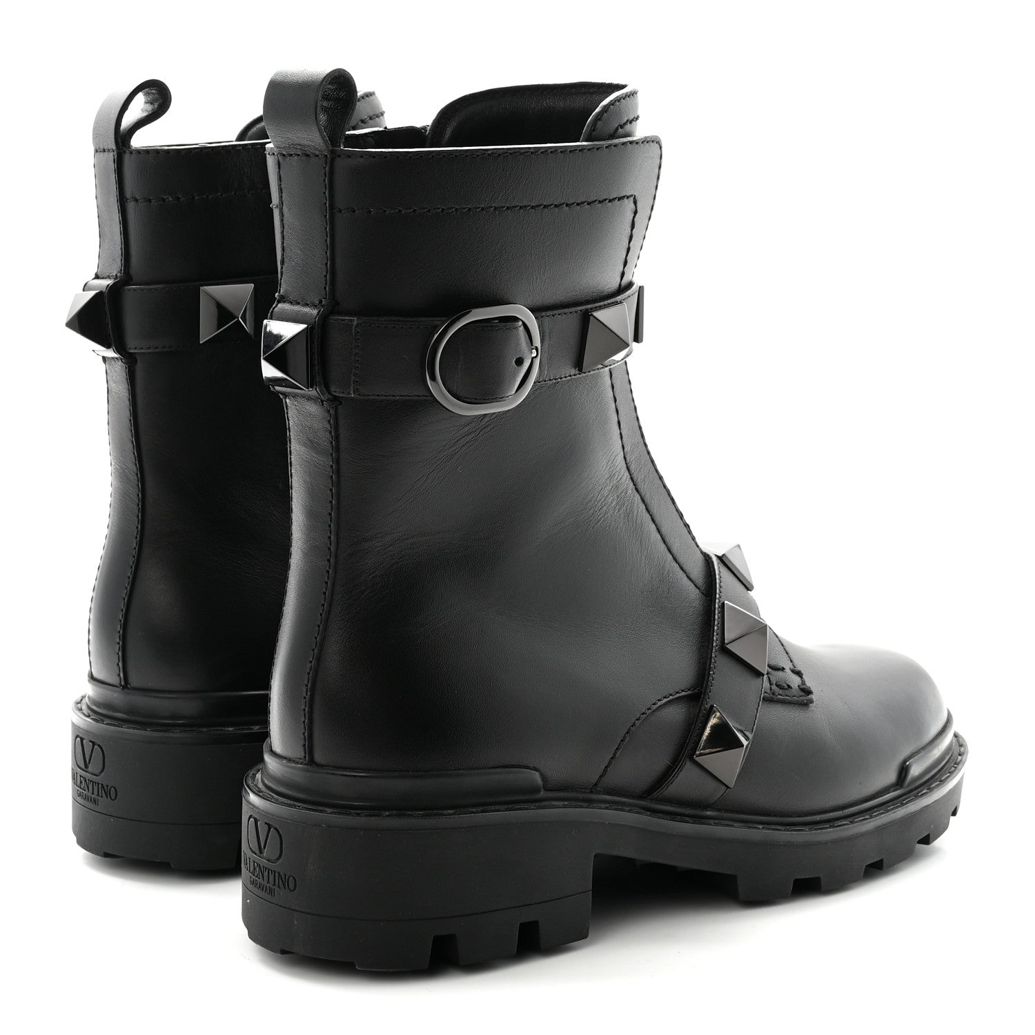 CALFSKIN TONAL ROMAN STUD /40MM COMBAT BOOTS BLACK