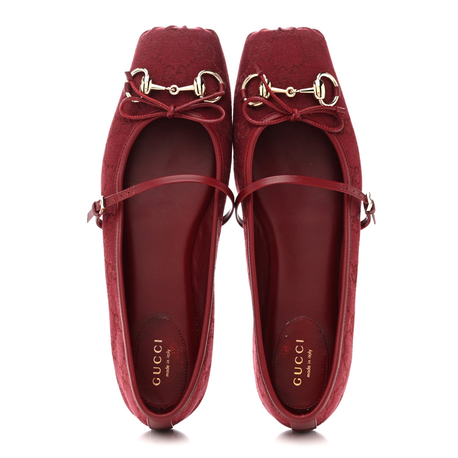 GG MONOGRAM HORSEBIT BALLET FLATS ROSSO ANCORA