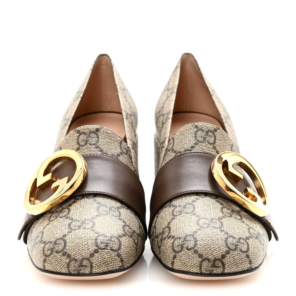 GG SUPREME MONOGRAM MALAGA KID BLONDIE PUMPS BEIGE EBONY NEW ACERO