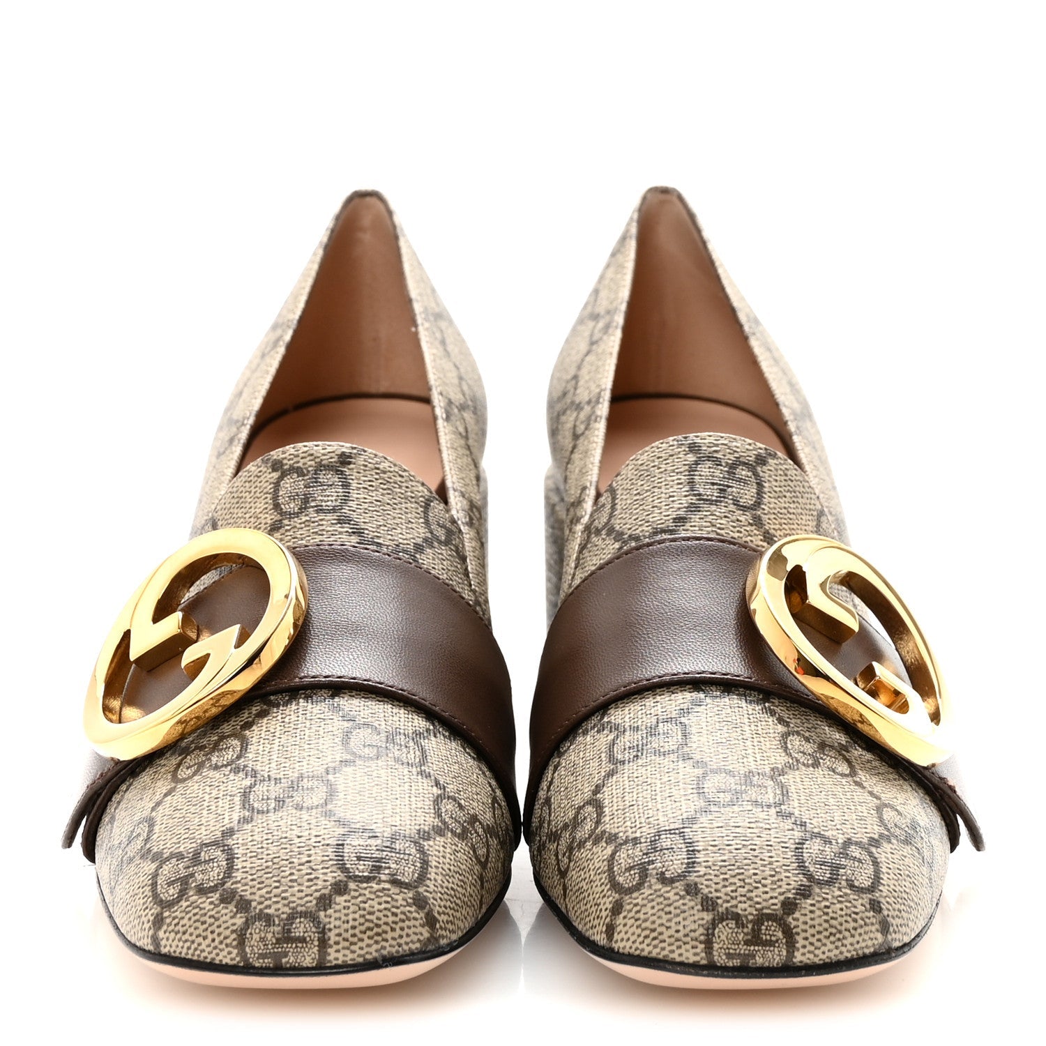 GG SUPREME MONOGRAM MALAGA KID BLONDIE PUMPS BEIGE EBONY NEW ACERO