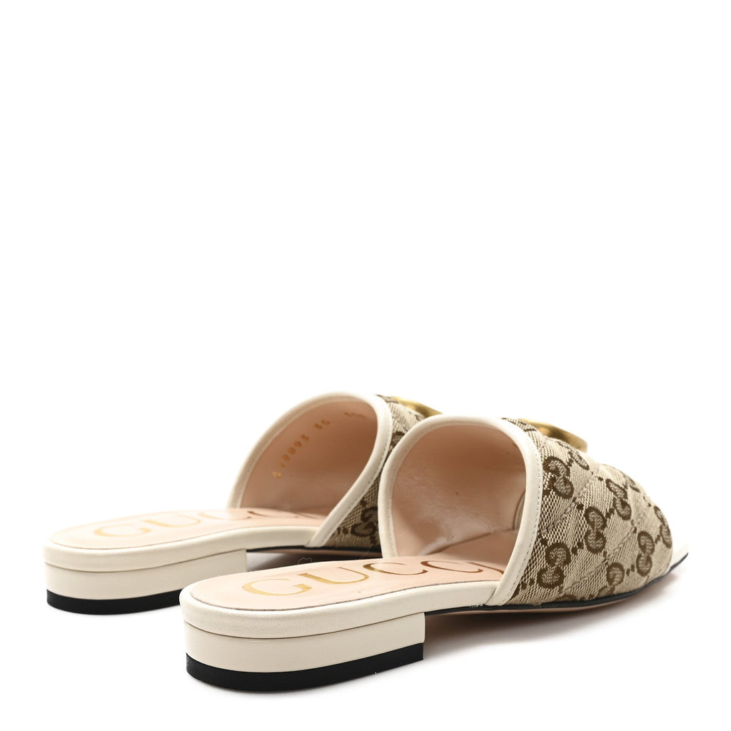 MONOGRAM MATELASSE DIAGONAL GG MARMONT FLAT SLIDE SANDALS BEIGE EBONY MYSTIC WHITE