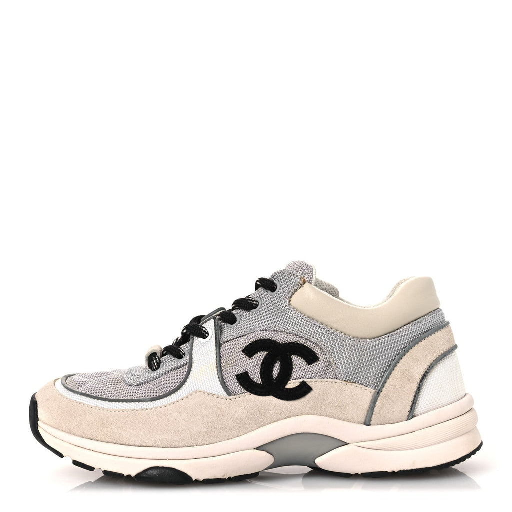MESH SUEDE CALFSKIN GRAINED CALFSKIN WOMENS CC SNEAKERS GREY WHITE