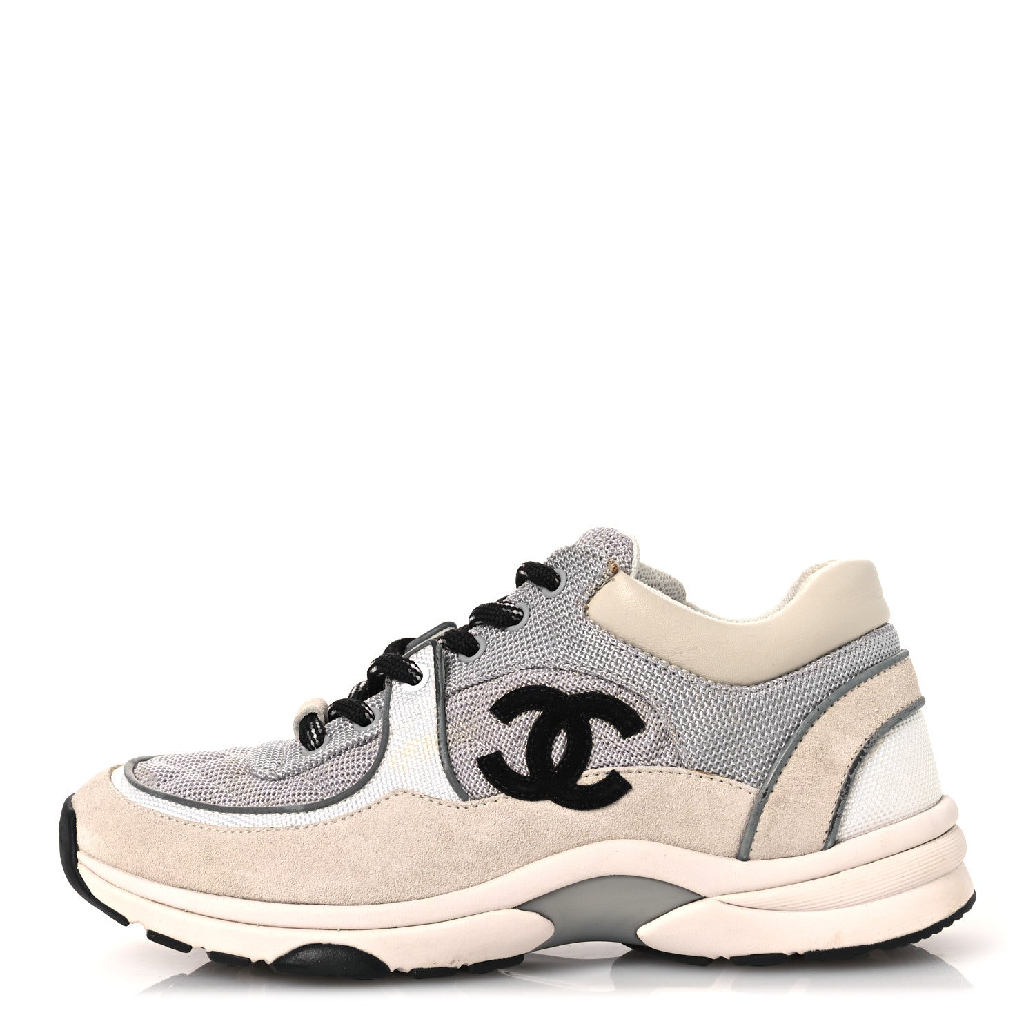 MESH SUEDE CALFSKIN GRAINED CALFSKIN WOMENS CC SNEAKERS GREY WHITE