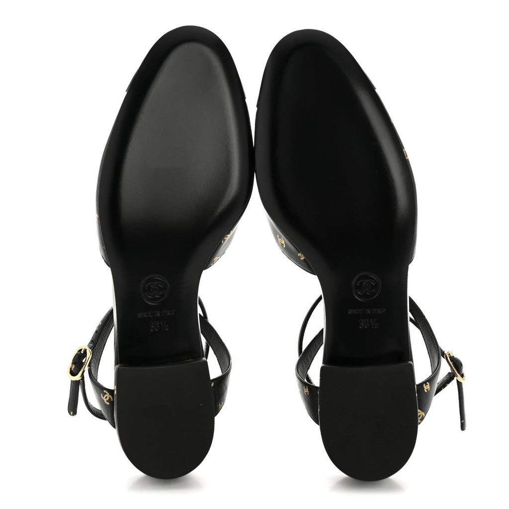 PRINTED LAMBSKIN PATENT CALFSKIN CAP TOE CC SLINGBACKS BLACK GOLD