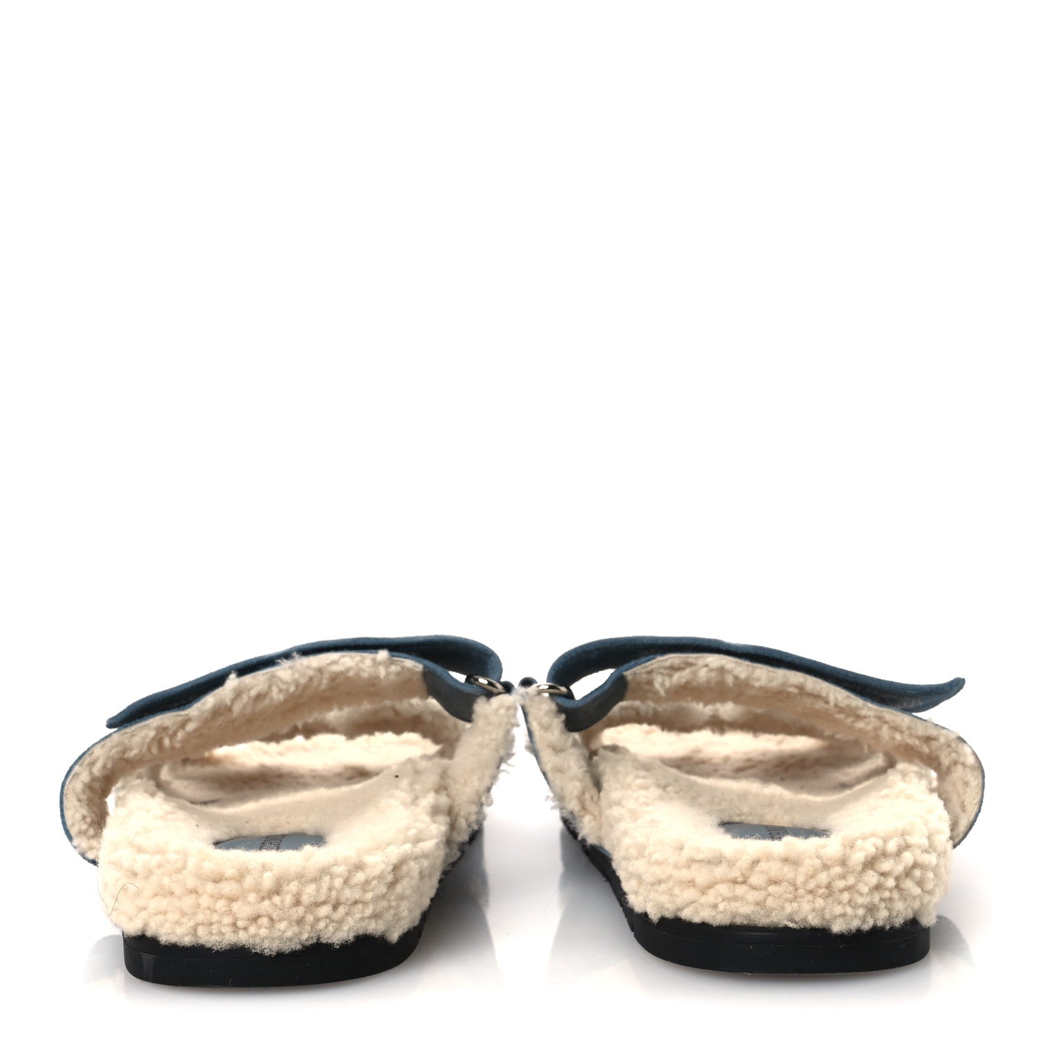 SUEDE GOATSKIN WOOLSKIN WOMENS CHYPRE SANDALS BLEU PINEDE ECRU