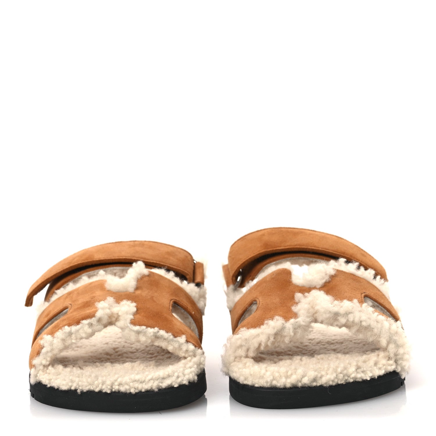 SUEDE GOATSKIN WOOLSKIN WOMENS CHYPRE SANDALS BRUN FUME ECRU