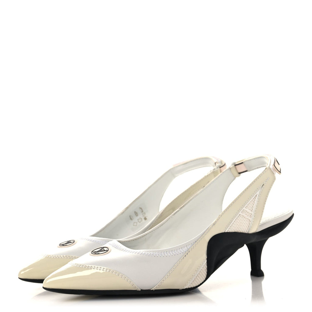 LAMBSKIN PATENT CALFSKIN ARCHLIGHT SLINGBACK PUMPS WHITE BLACK