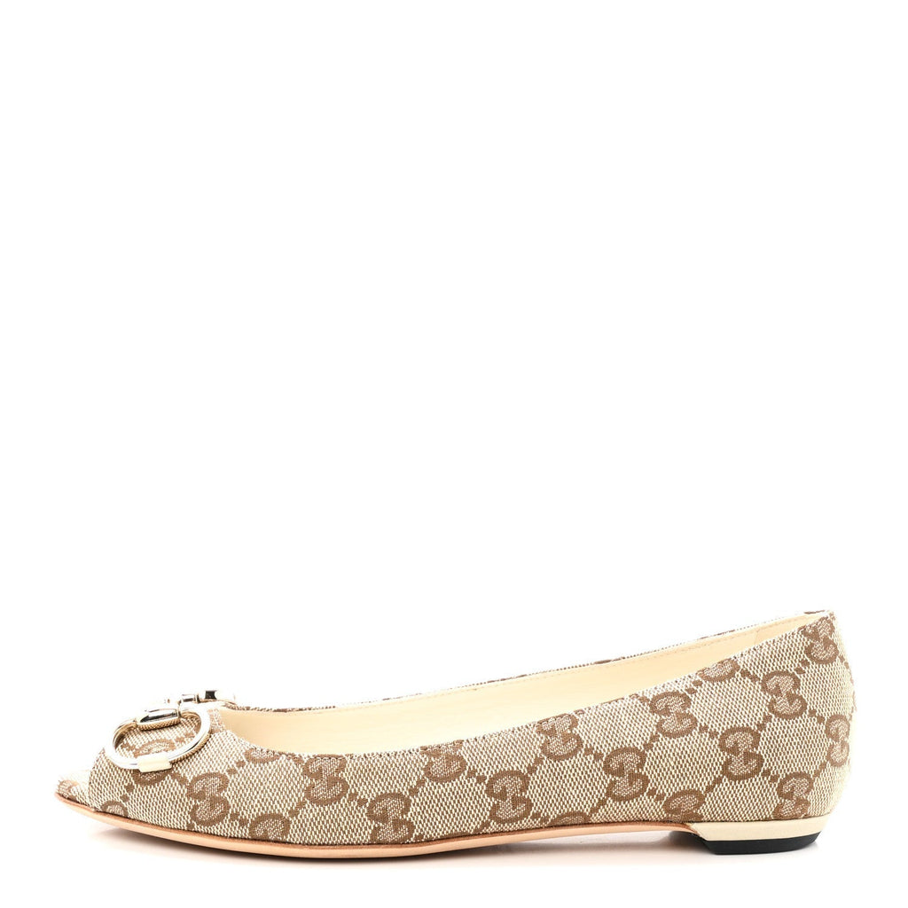 MONOGRAM MIRO SOFT CALFSKIN WOMENS HORSEBIT PEEP TOE FLATS BEIGE EBONY MYSTIC WHITE