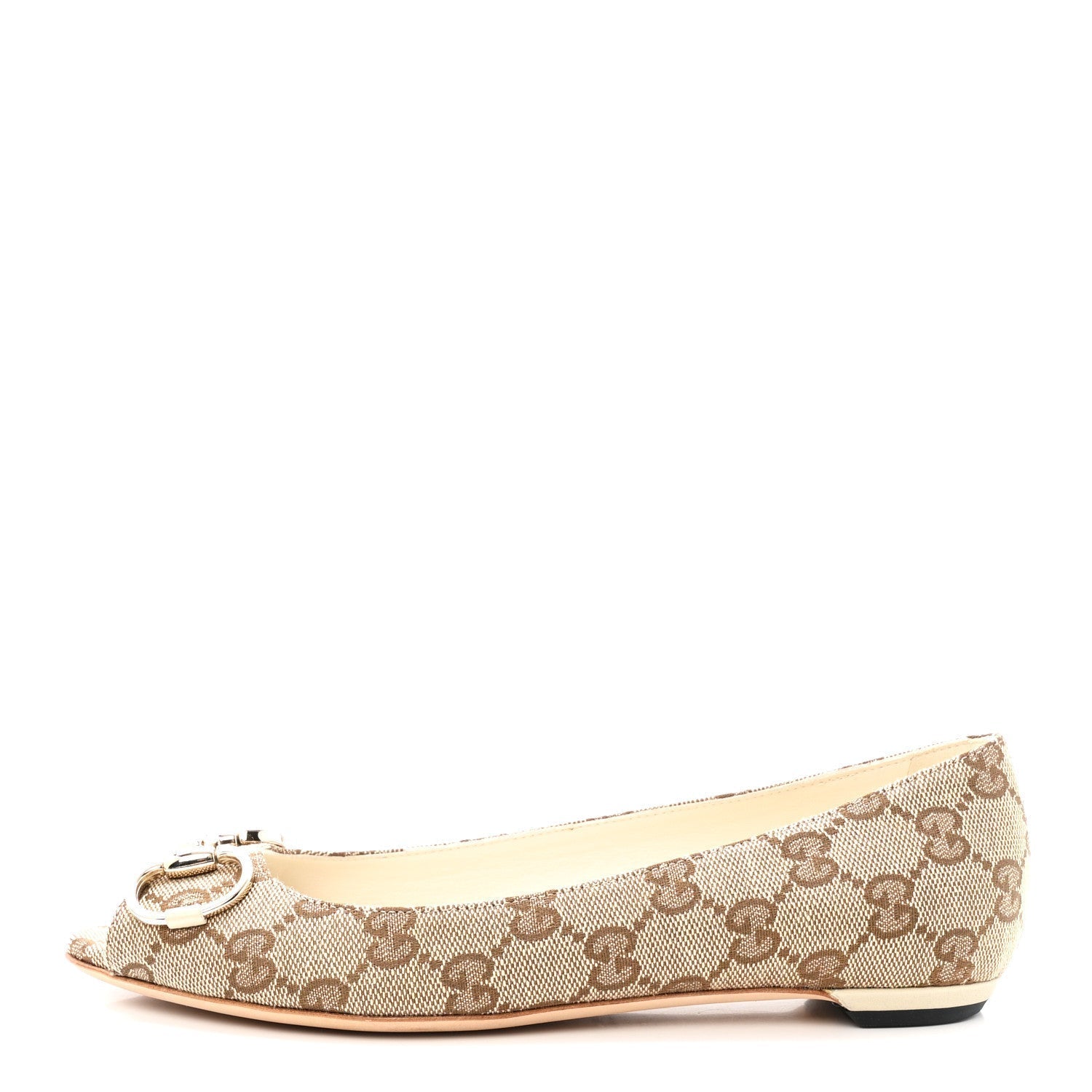 MONOGRAM MIRO SOFT CALFSKIN WOMENS HORSEBIT PEEP TOE FLATS BEIGE EBONY MYSTIC WHITE