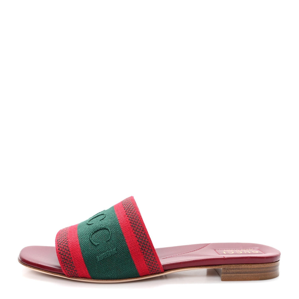 CANVAS WEB WOMENS SLIDE SANDALS RED BORDEAUX