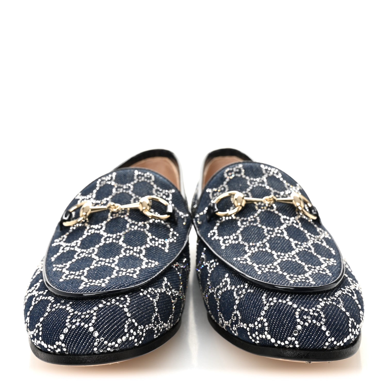 DENIM CRYSTAL GG MONOGRAM HORSEBIT WOMENS JORDAAN LOAFERS DEEP BLUE BLUE MILAD
