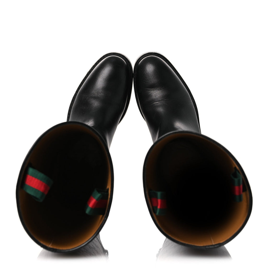 GUCCISSIMA REAL BETIS GLAMOUR CALFSKIN MICHELANGELO SLIM HORSEBIT RIDING BOOTS BLACK