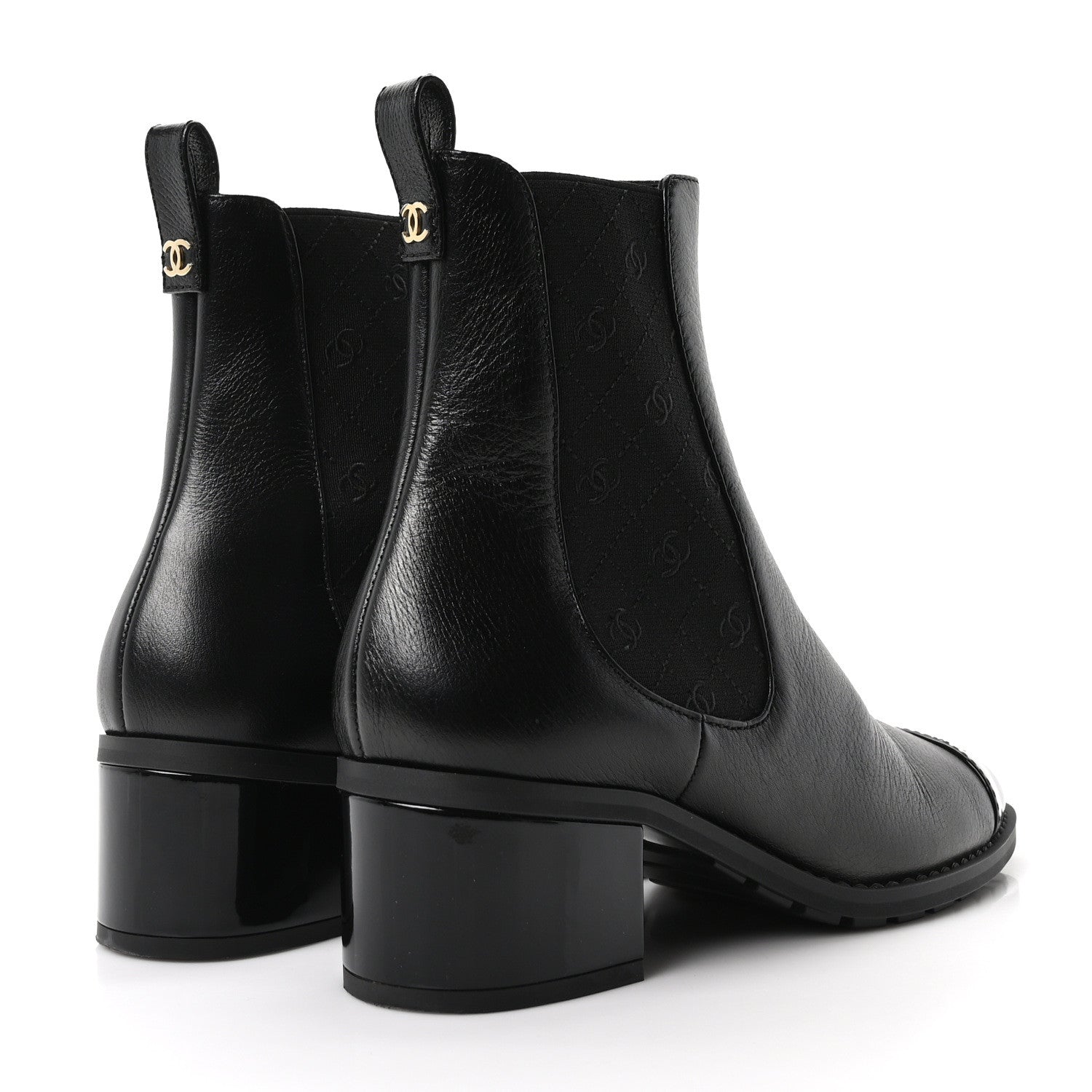 CALFSKIN PATENT CAP TOE CC SHORT BOOTS BLACK
