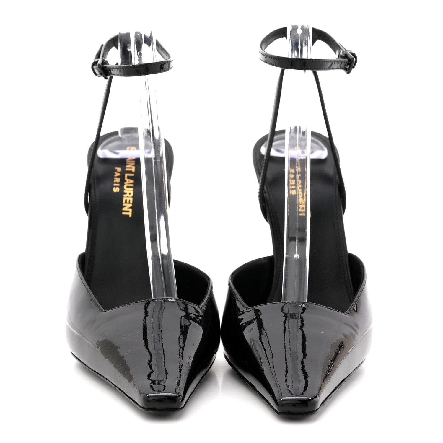 PATENT CALFSKIN CRYSTAL ANOUK PUMPS BLACK