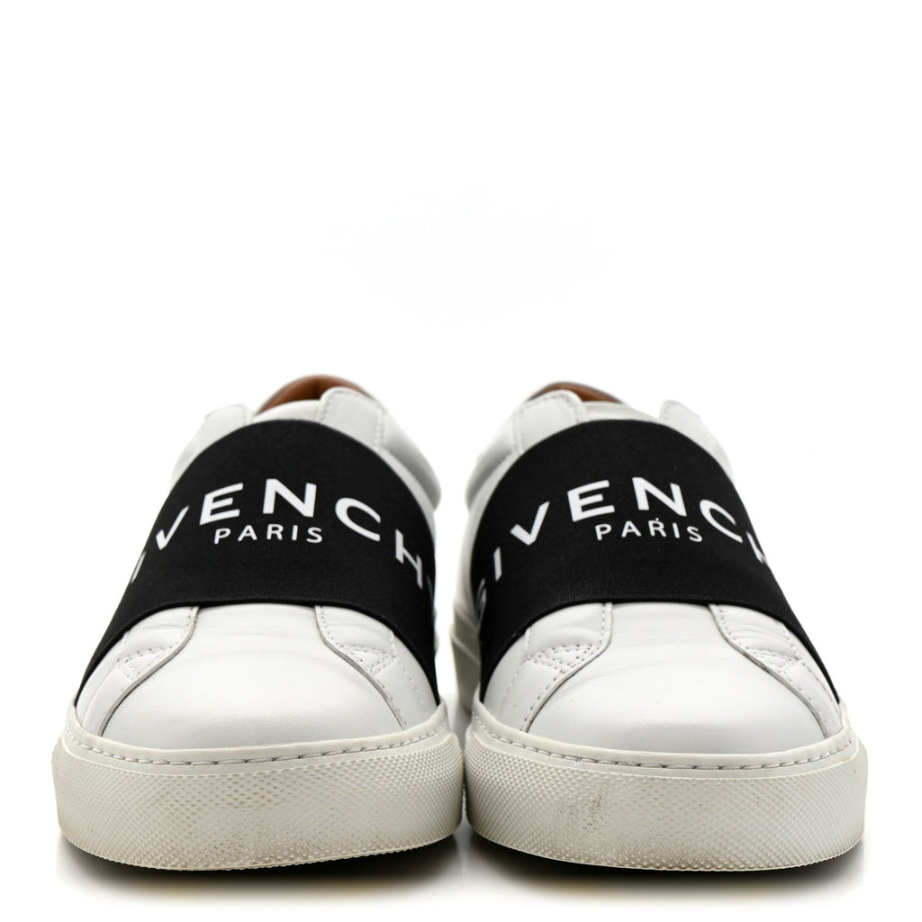 CALFSKIN BAND LOGO WOMENS URBAN STREET SNEAKERS WHITE BLACK