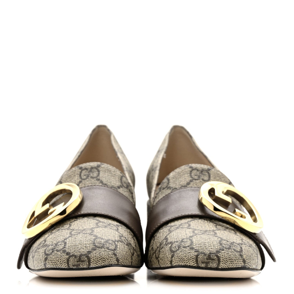 GG SUPREME MONOGRAM MALAGA KID BLONDIE PUMPS BEIGE EBONY NEW ACERO