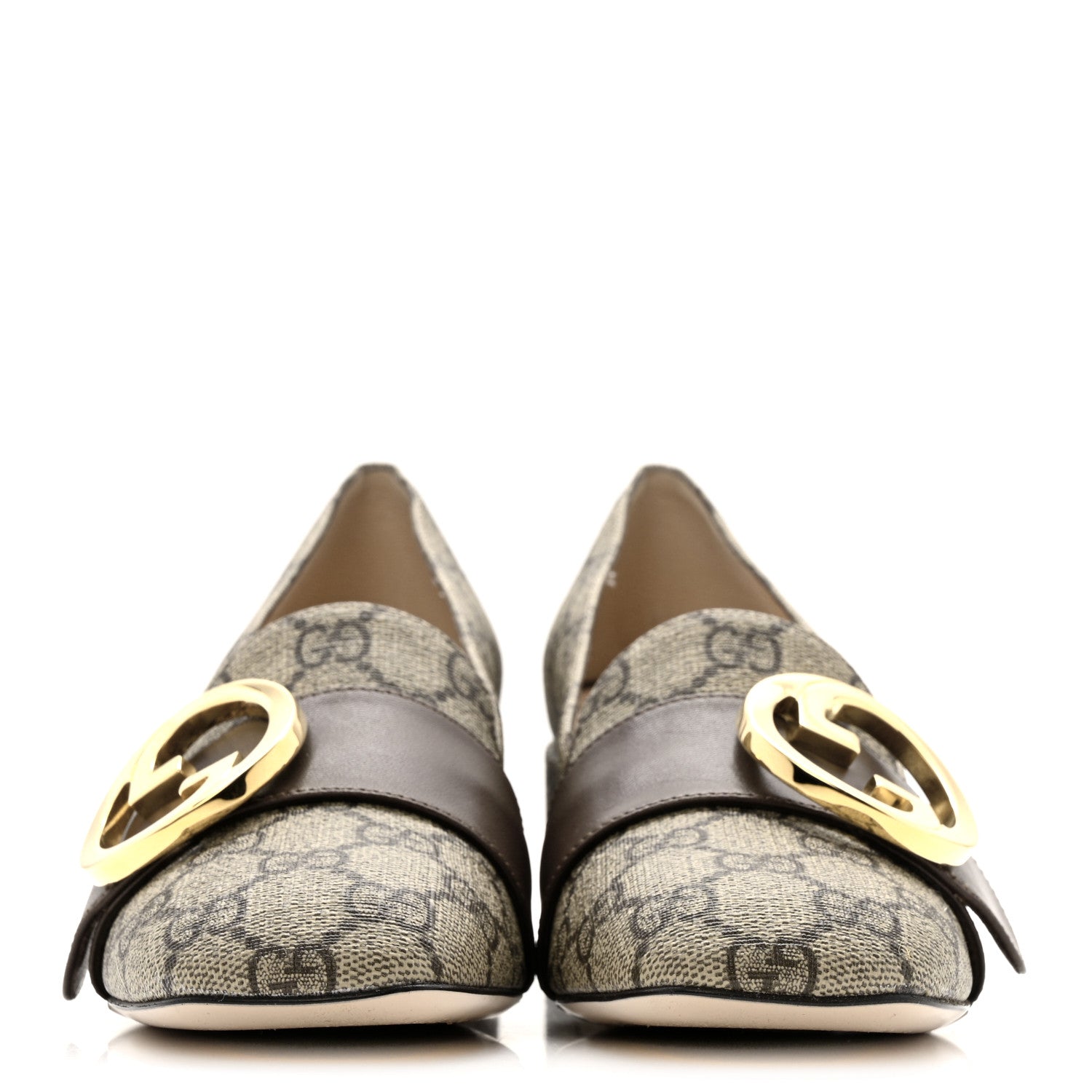 GG SUPREME MONOGRAM MALAGA KID BLONDIE PUMPS BEIGE EBONY NEW ACERO