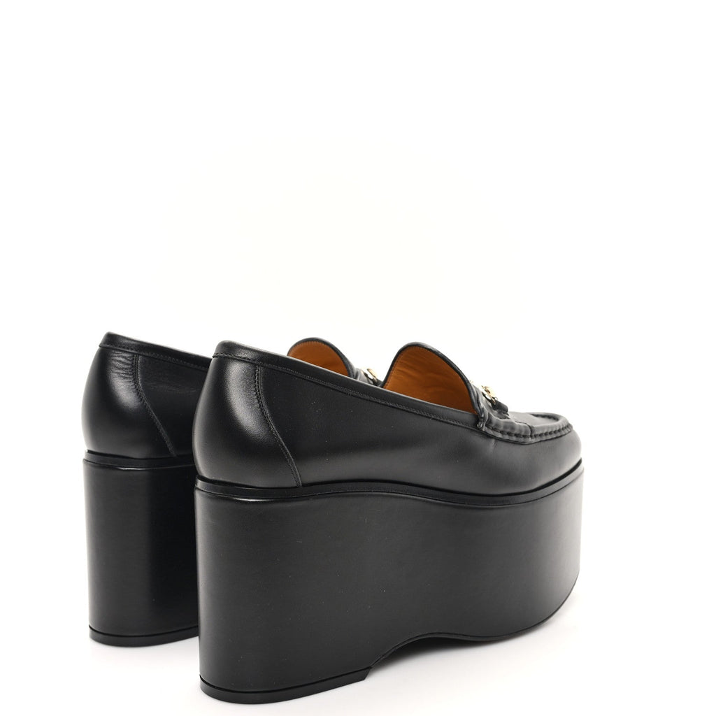 ANCORA CALFSKIN WOMENS HORSEBIT PLATFORM LOAFERS BLACK