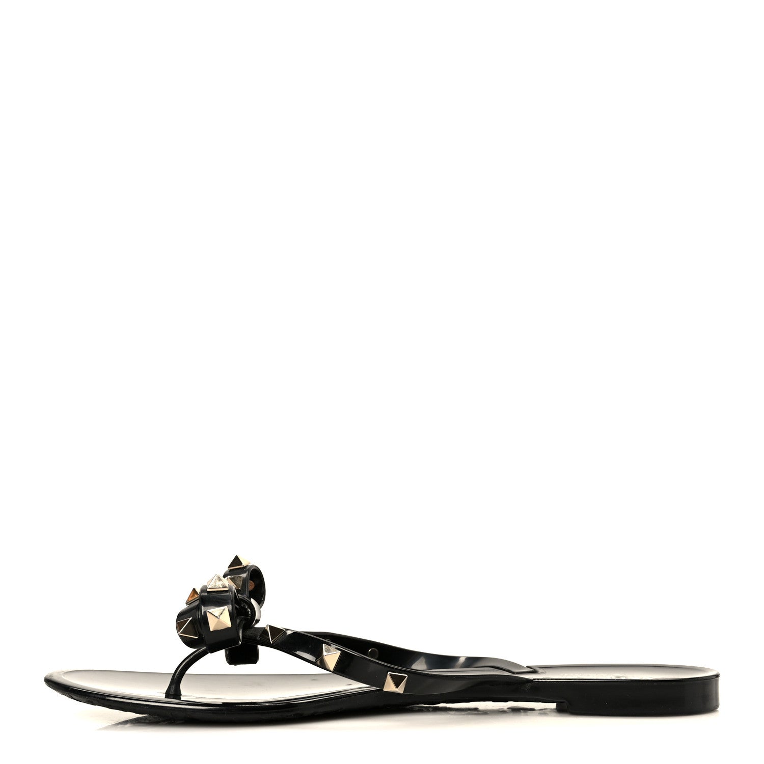 PVC JELLY ROCKSTUD BOW THONG SANDALS BLACK