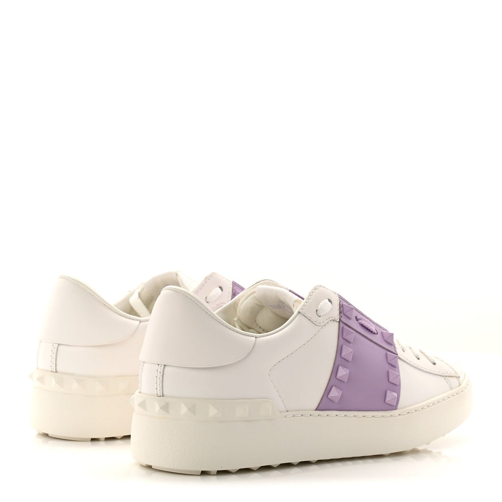 CALFSKIN WOMENS ROCKSTUD OPEN SNEAKERS WHITE PURPLE