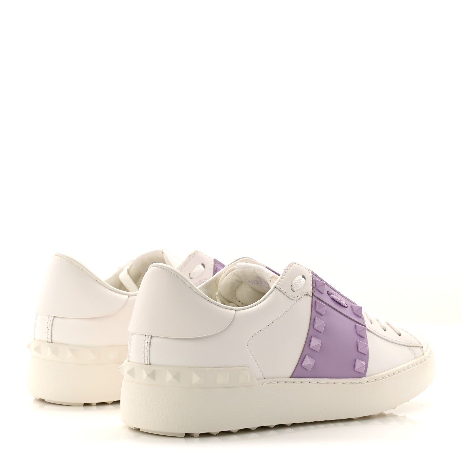CALFSKIN WOMENS ROCKSTUD OPEN SNEAKERS WHITE PURPLE