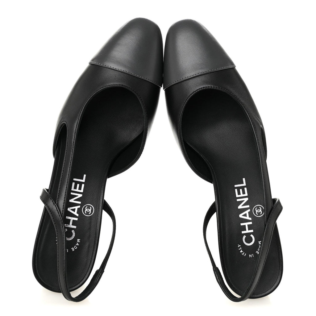 LAMBSKIN CAP TOE CC SLINGBACK PUMPS BLACK DARK GREY