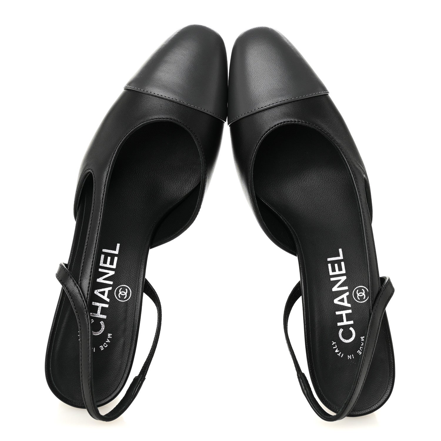 LAMBSKIN CAP TOE CC SLINGBACK PUMPS BLACK DARK GREY
