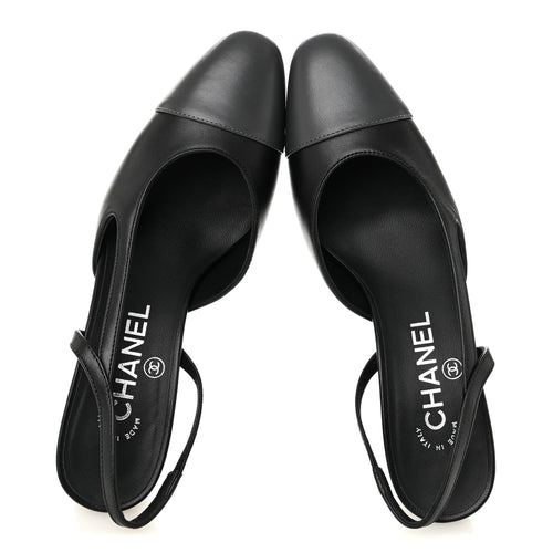 LAMBSKIN CAP TOE CC SLINGBACK PUMPS BLACK DARK GREY