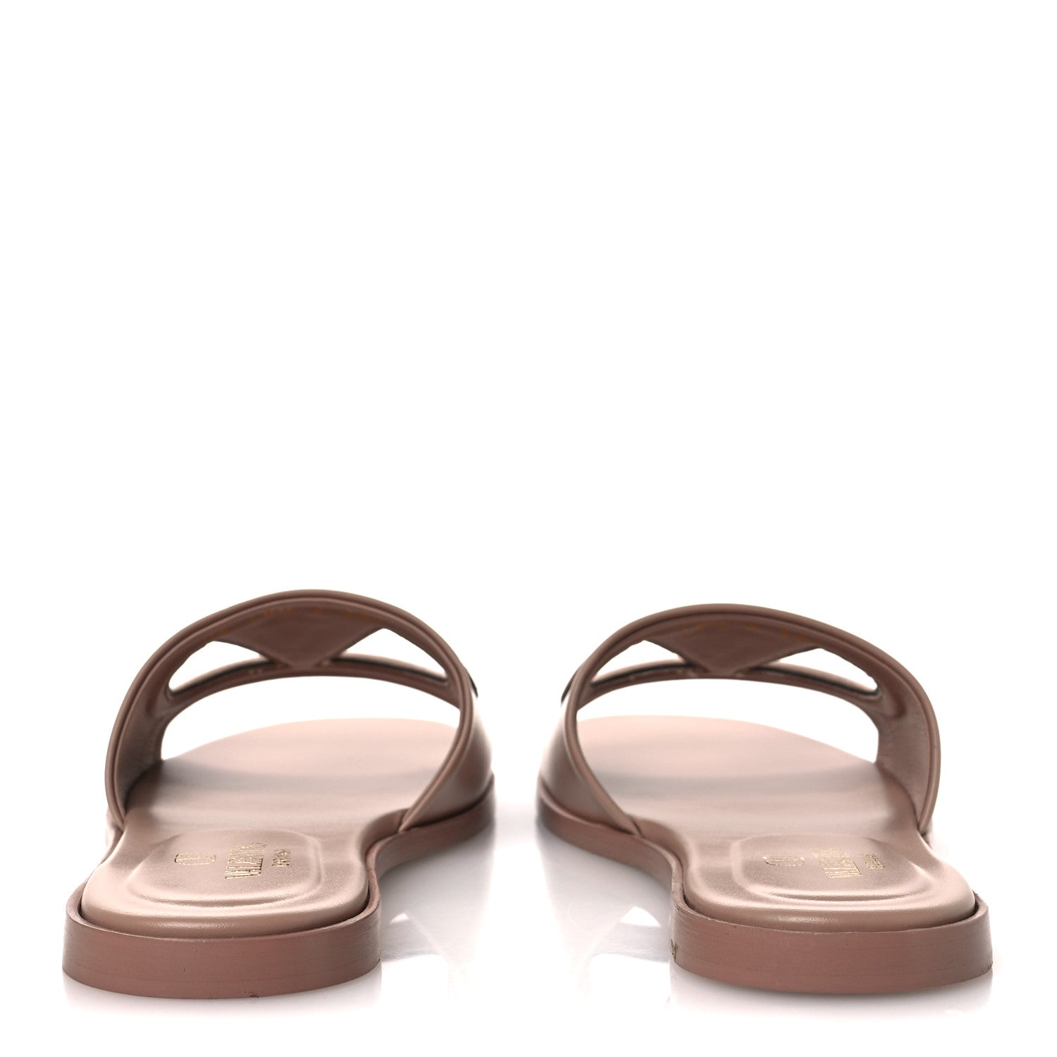 CALFSKIN VLOGO CUT OUT FLAT SLIDE SANDALS ROSE