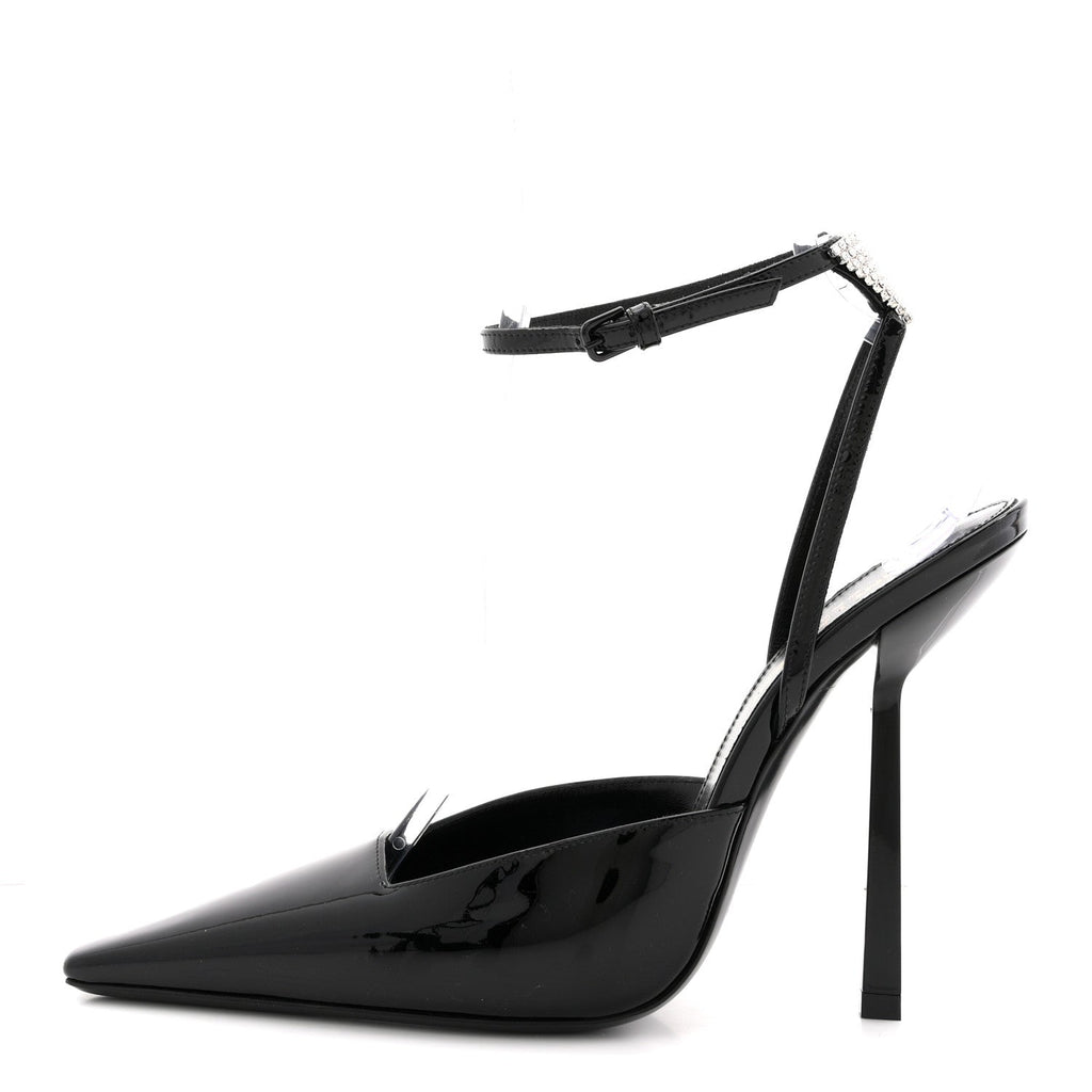 PATENT CALFSKIN CRYSTAL ANOUK PUMPS BLACK