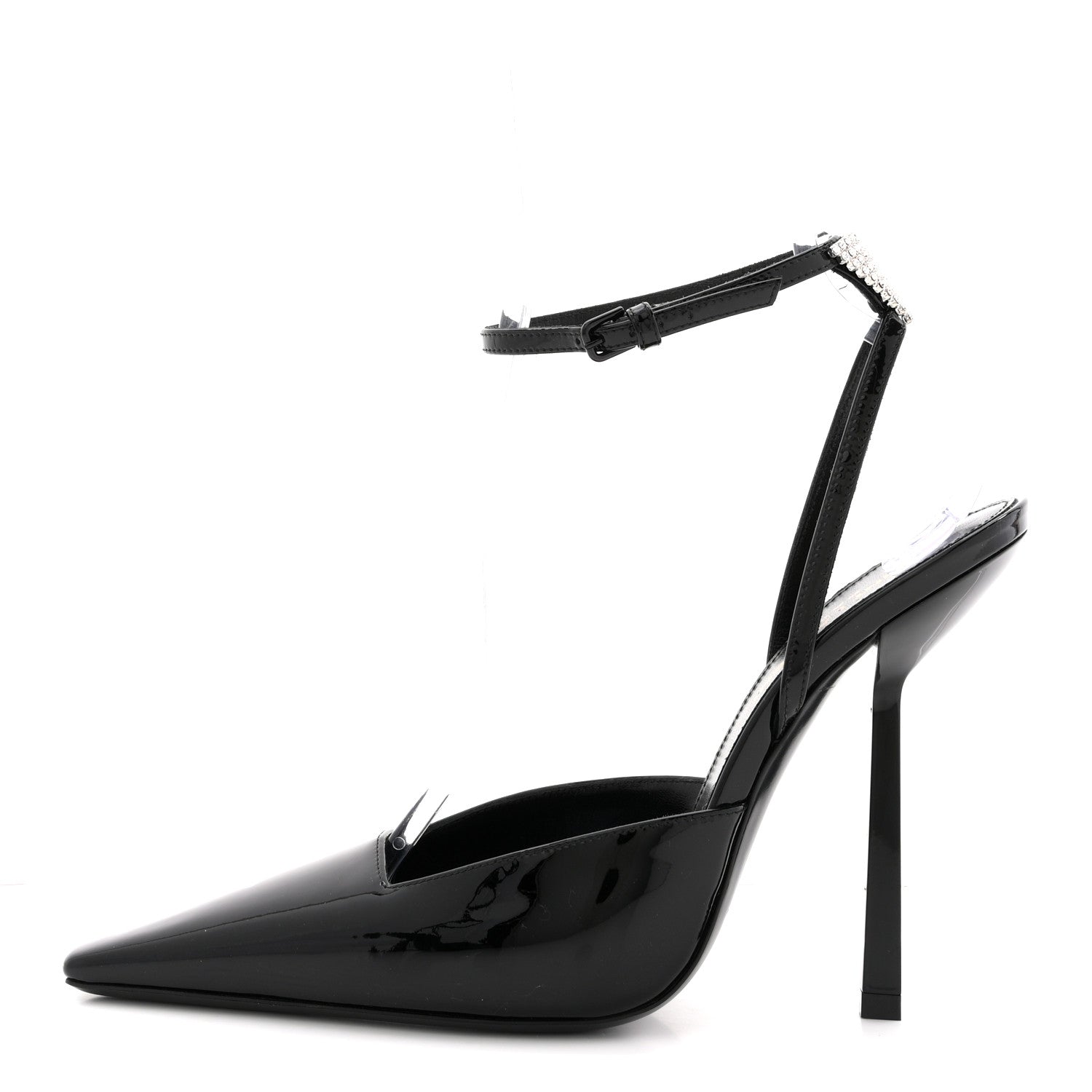 PATENT CALFSKIN CRYSTAL ANOUK PUMPS BLACK