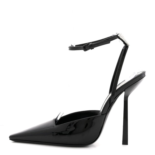 PATENT CALFSKIN CRYSTAL ANOUK PUMPS BLACK